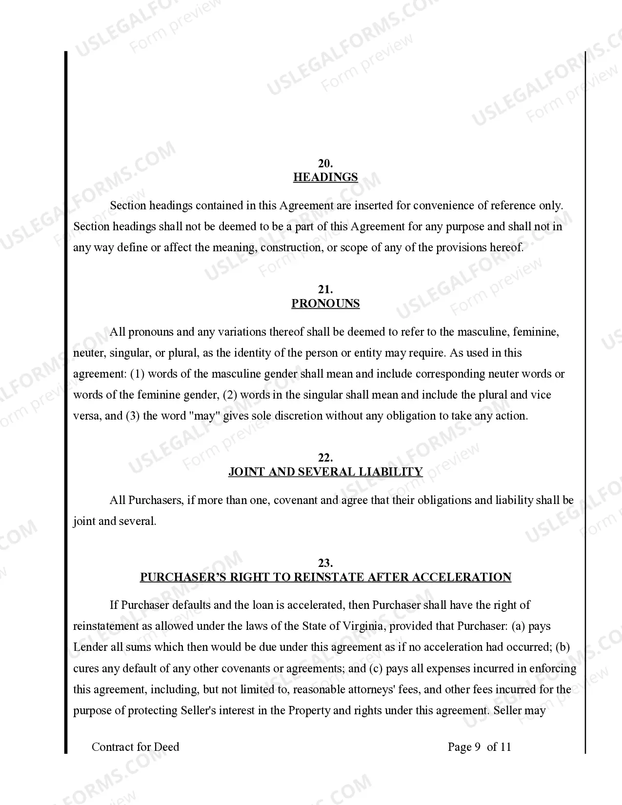 Preview Agreement or Contract for Deed for Sale and Purchase of Real Estate a/k/a Land or Executory Contract