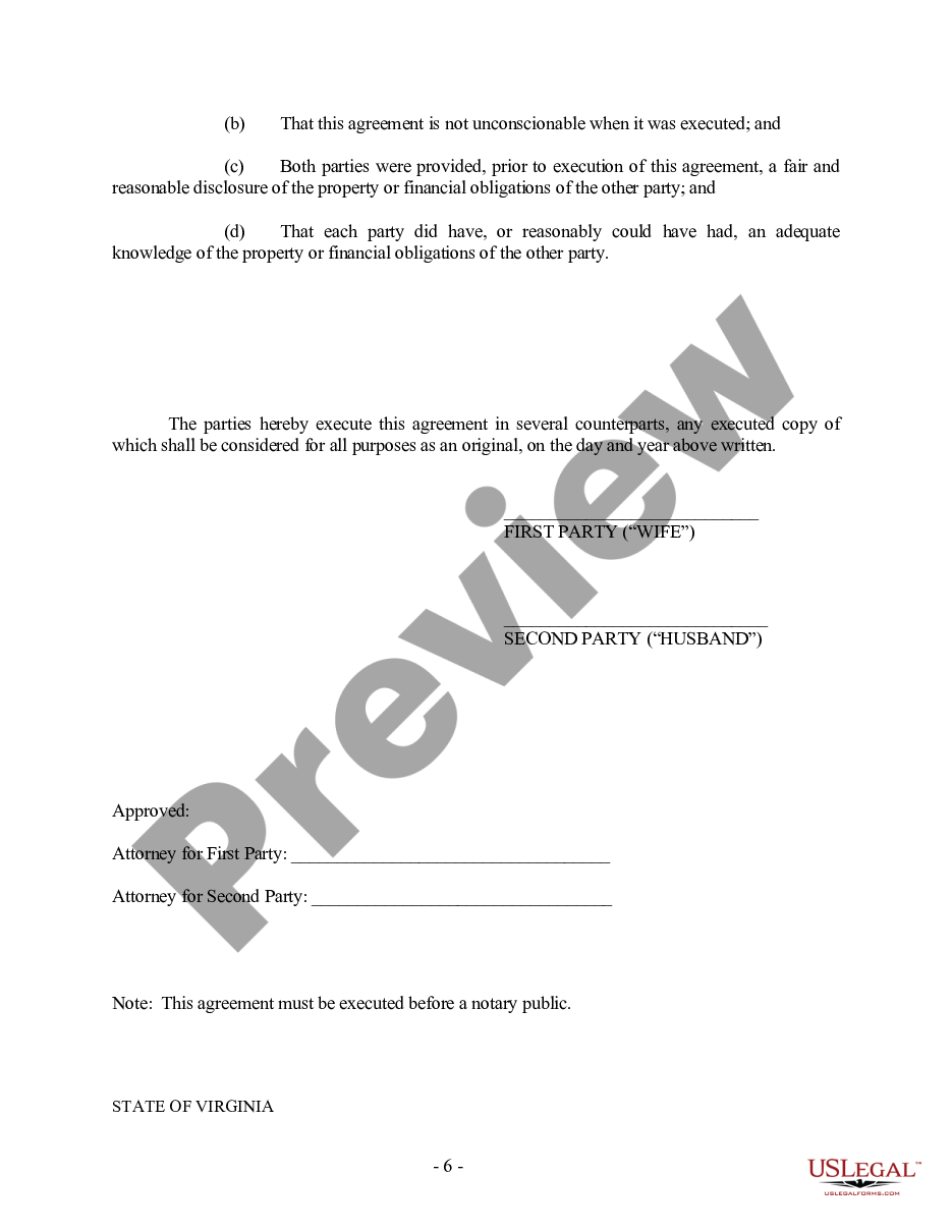 page 5 Virginia Prenuptial Premarital Agreement - Uniform Premarital Agreement Act - with Financial Statements preview
