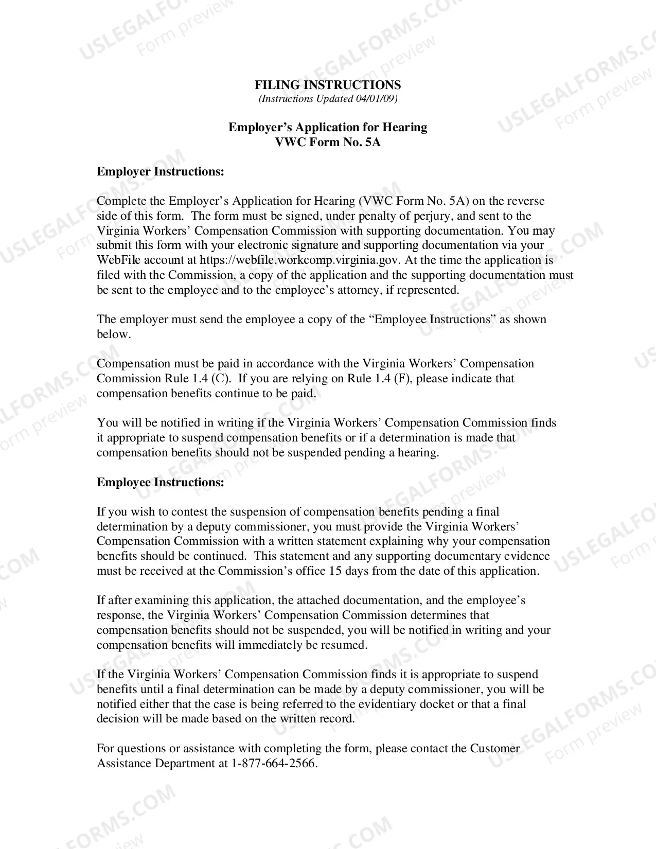 Preview Employers Application for Hearing for Workers' Compensation
