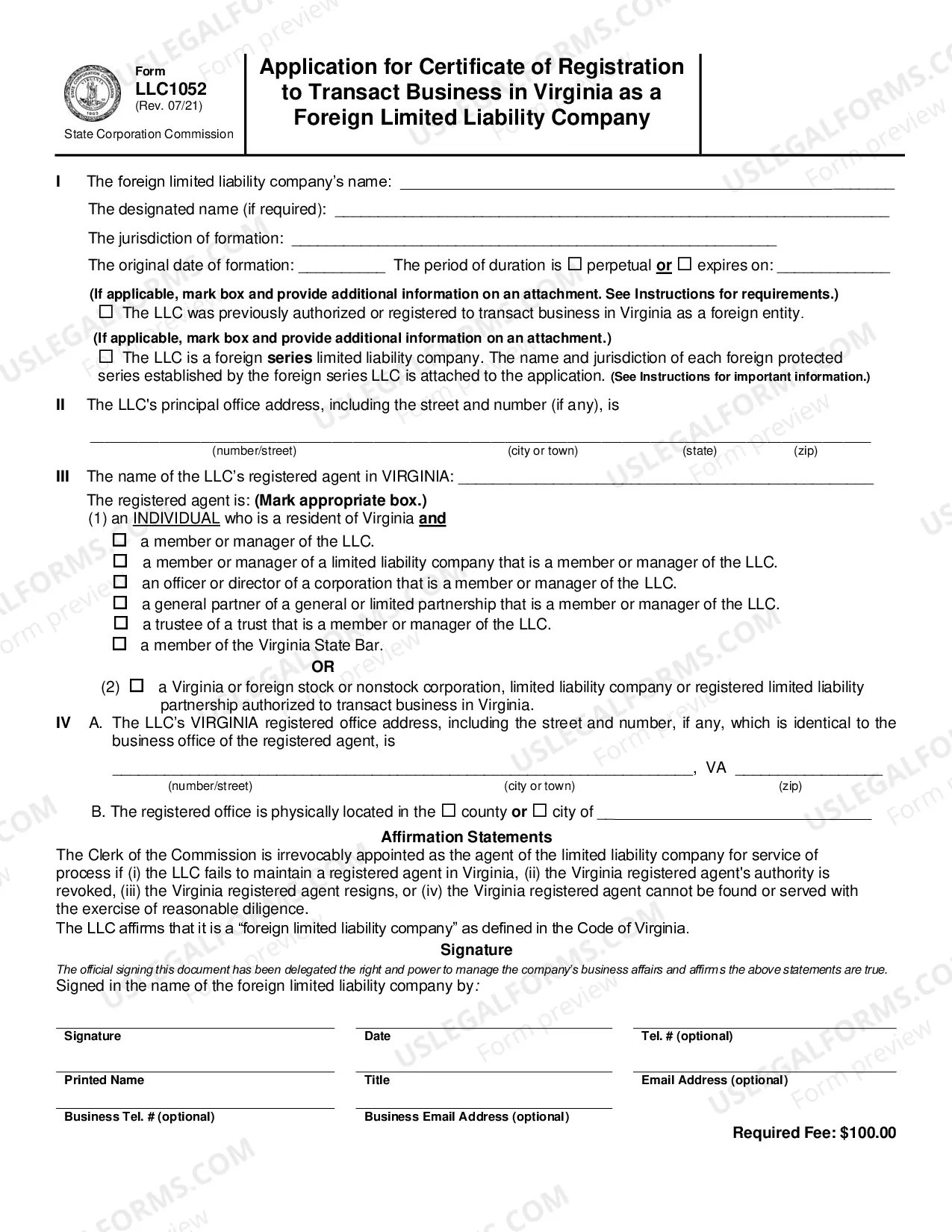 Preview Virginia Registration of Foreign Corporation