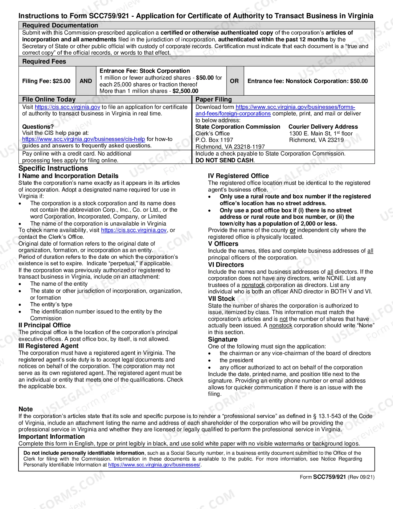 Preview Virginia Registration of Foreign Corporation