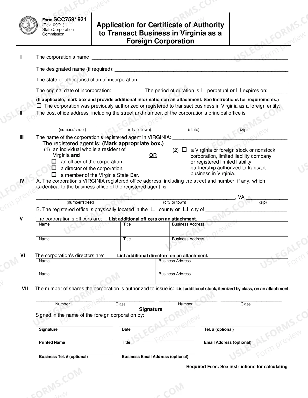 Preview Virginia Registration of Foreign Corporation