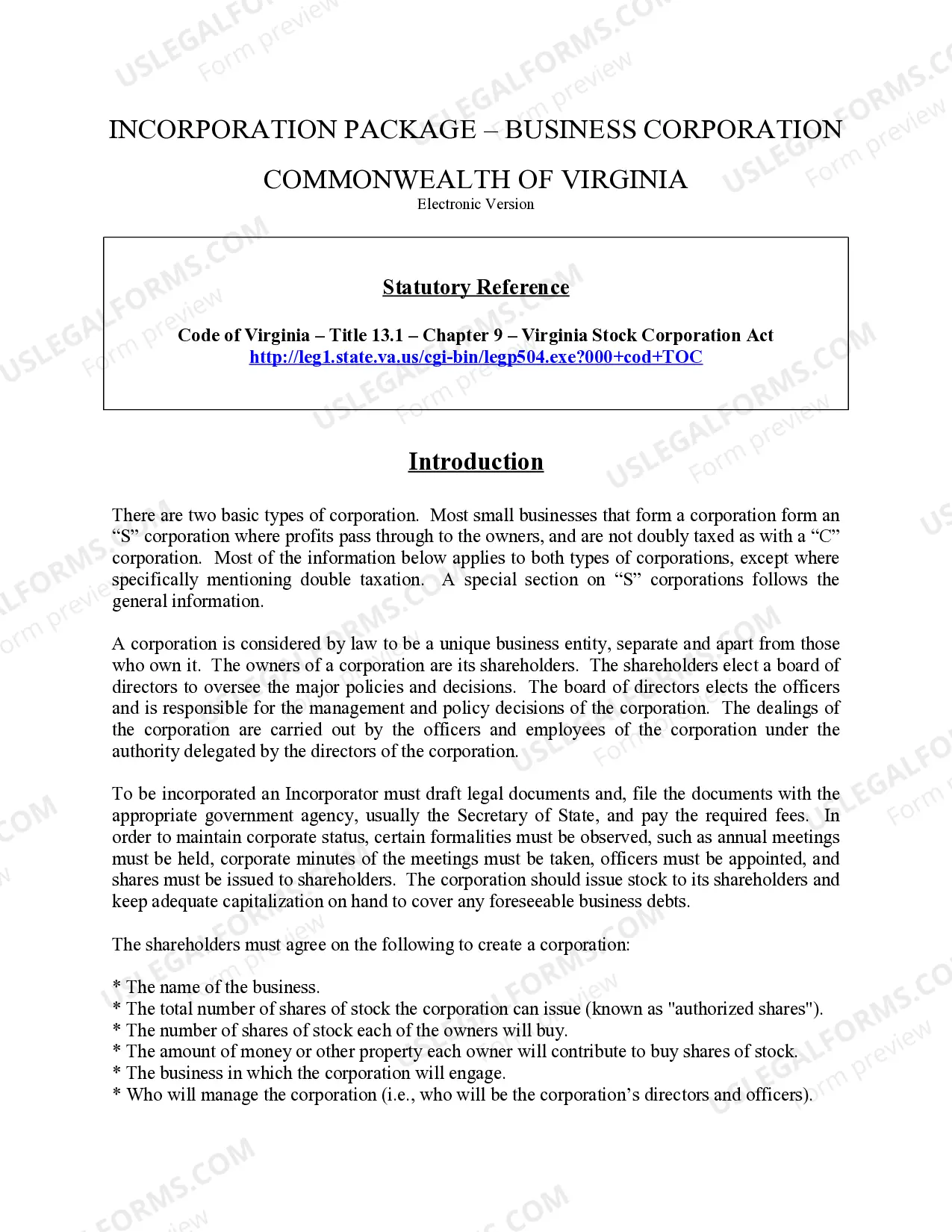Preview Virginia Business Incorporation Package to Incorporate Corporation