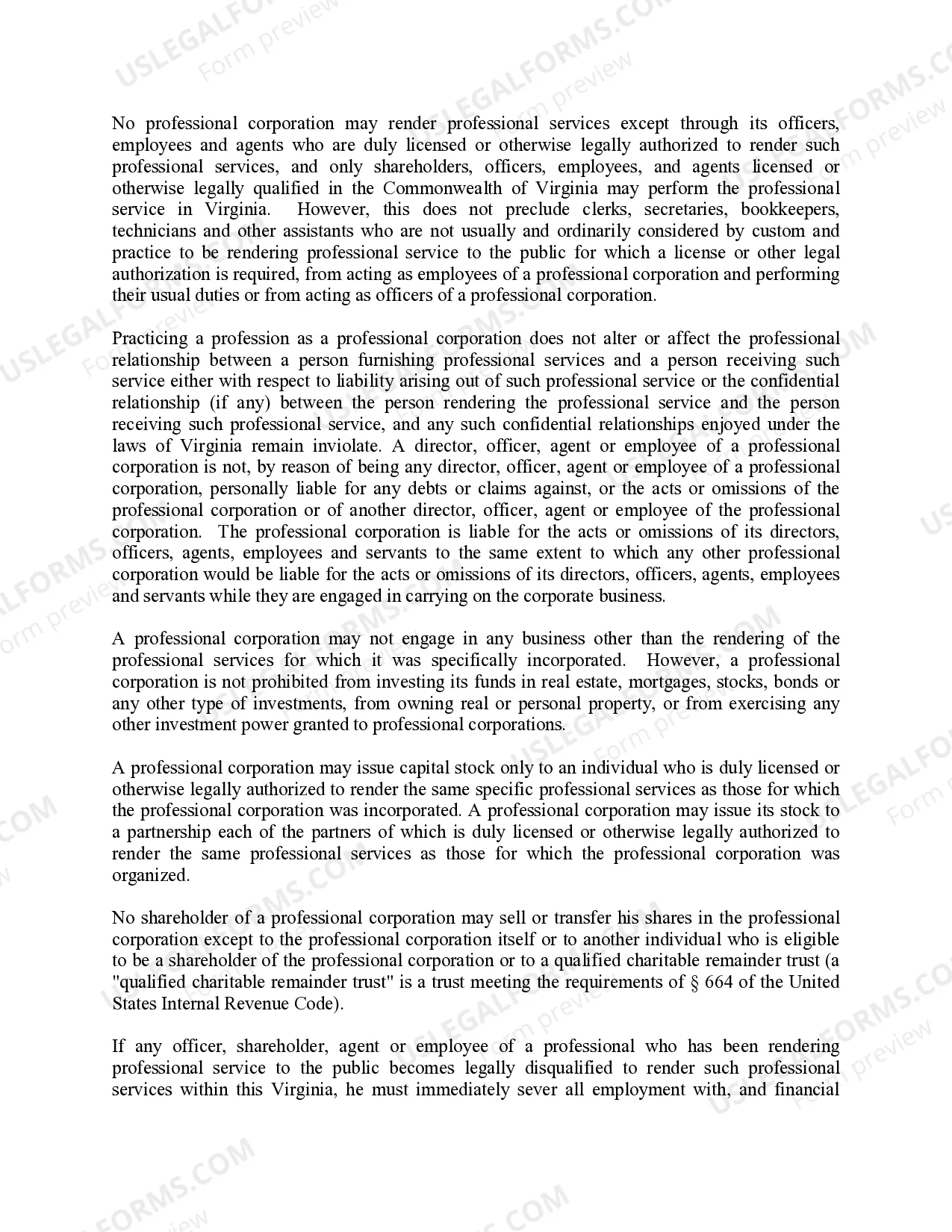 Preview Professional Corporation Package for Virginia