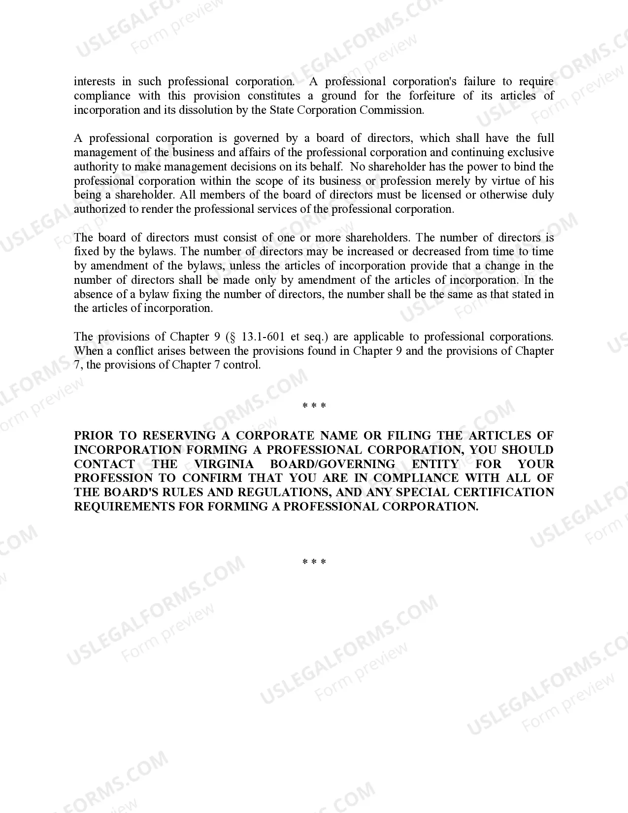 Preview Professional Corporation Package for Virginia