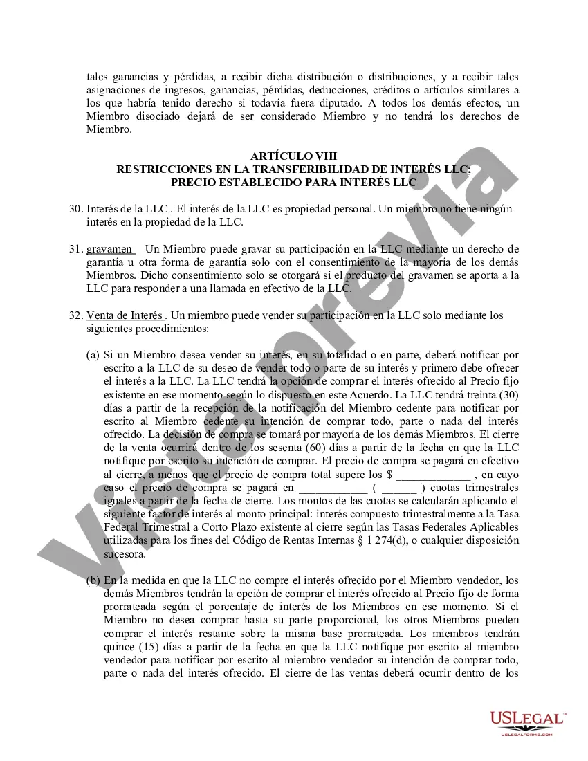 Preview Acuerdo Operativo de Sociedad de Responsabilidad Limitada LLC