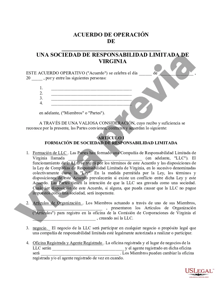 Preview Acuerdo Operativo de Sociedad de Responsabilidad Limitada LLC