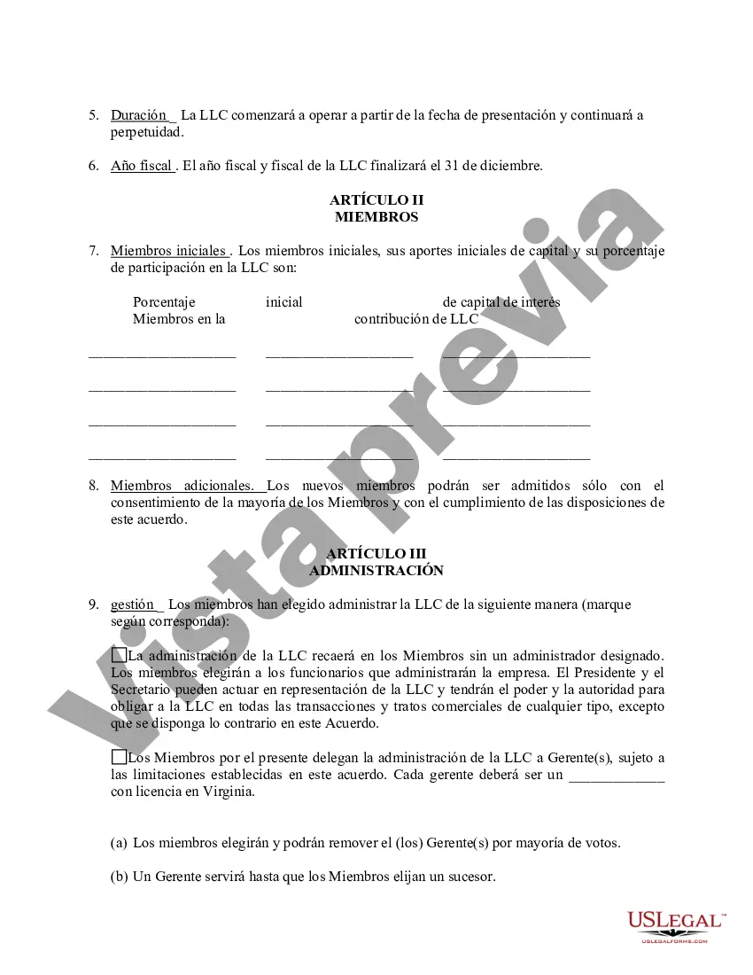 Preview Acuerdo Operativo de Sociedad de Responsabilidad Limitada LLC