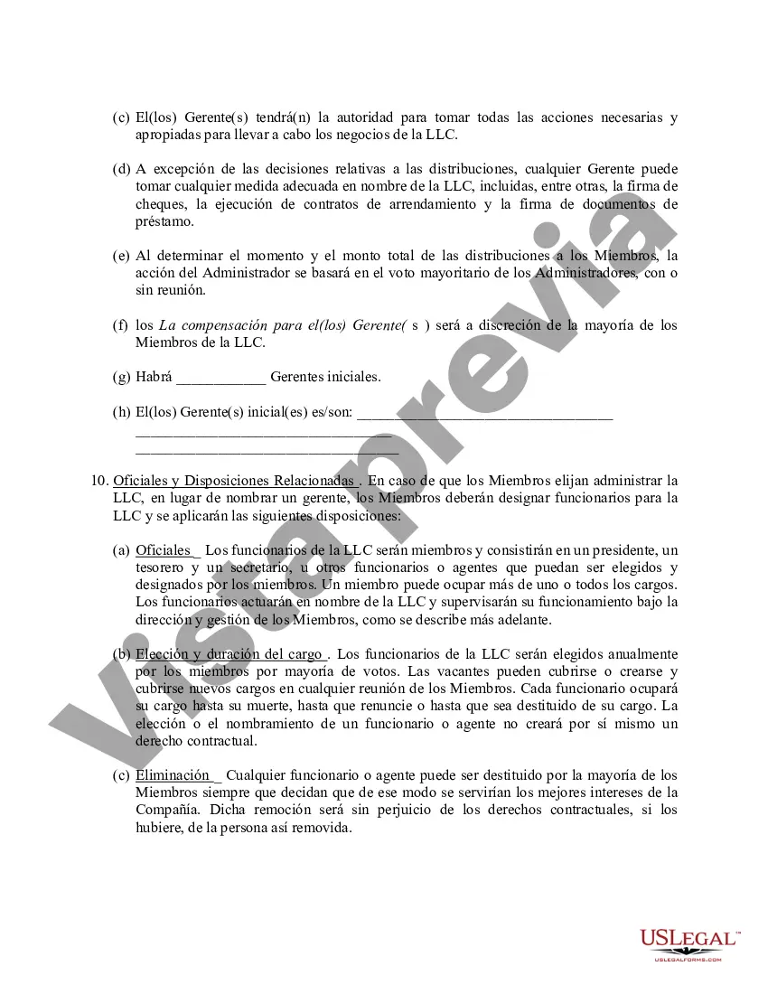 Preview Acuerdo Operativo de Sociedad de Responsabilidad Limitada LLC