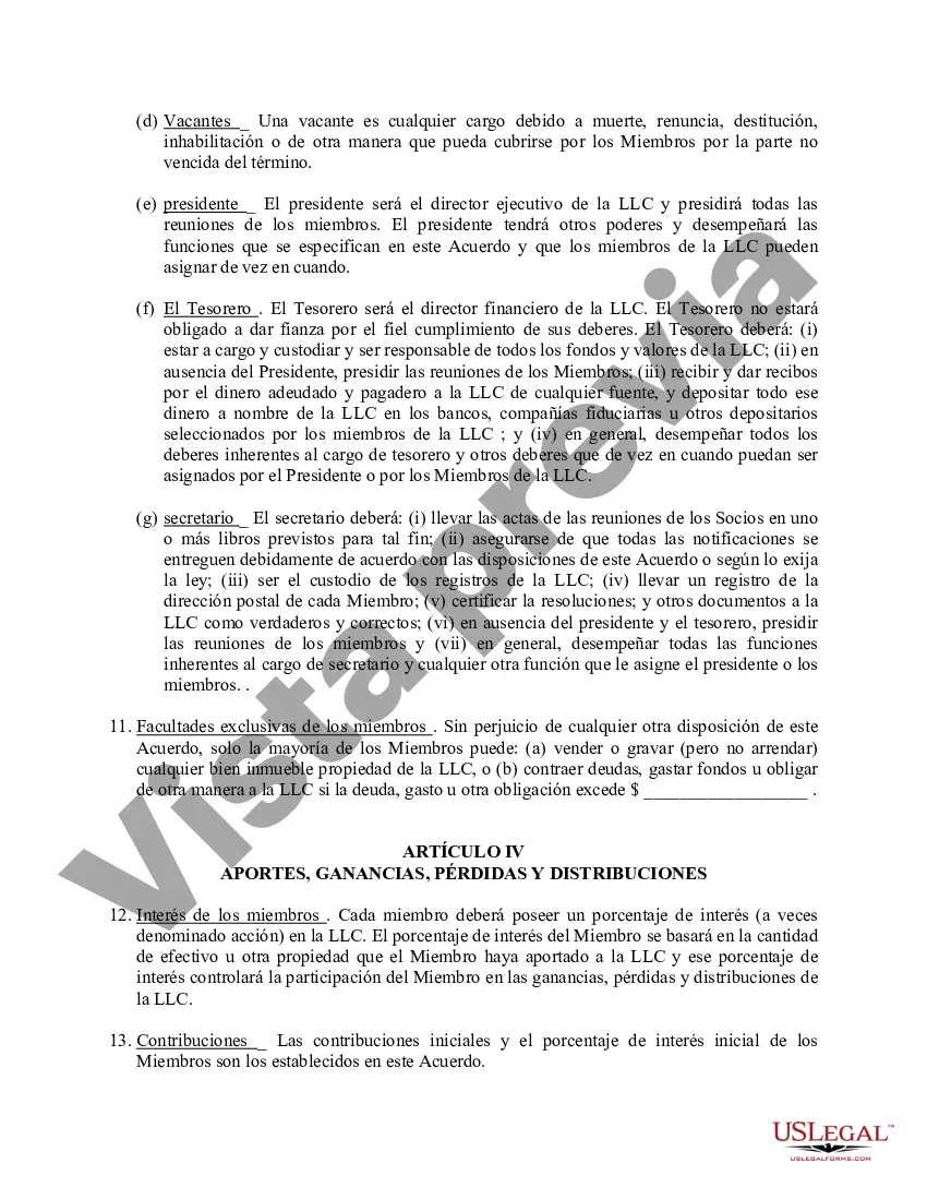 Preview Acuerdo Operativo de Sociedad de Responsabilidad Limitada LLC