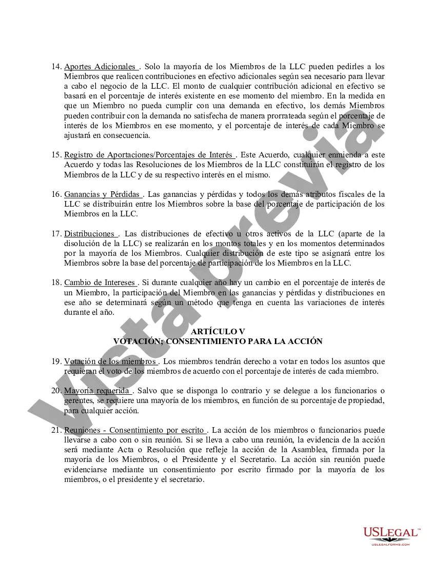 Preview Acuerdo Operativo de Sociedad de Responsabilidad Limitada LLC