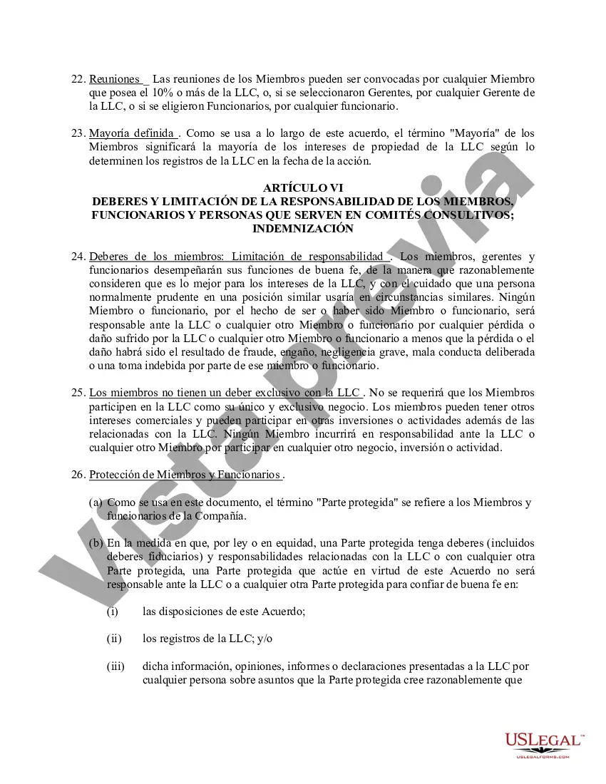 Preview Acuerdo Operativo de Sociedad de Responsabilidad Limitada LLC