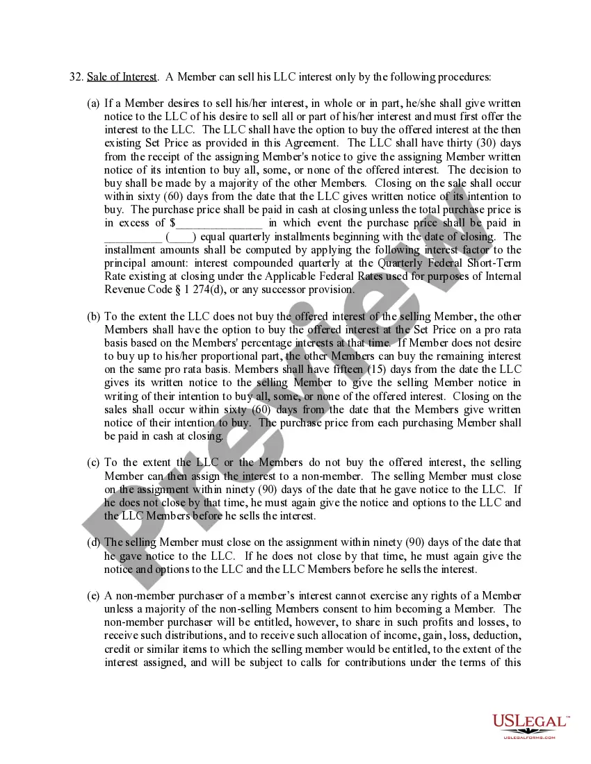 Preview Limited Liability Company LLC Operating Agreement