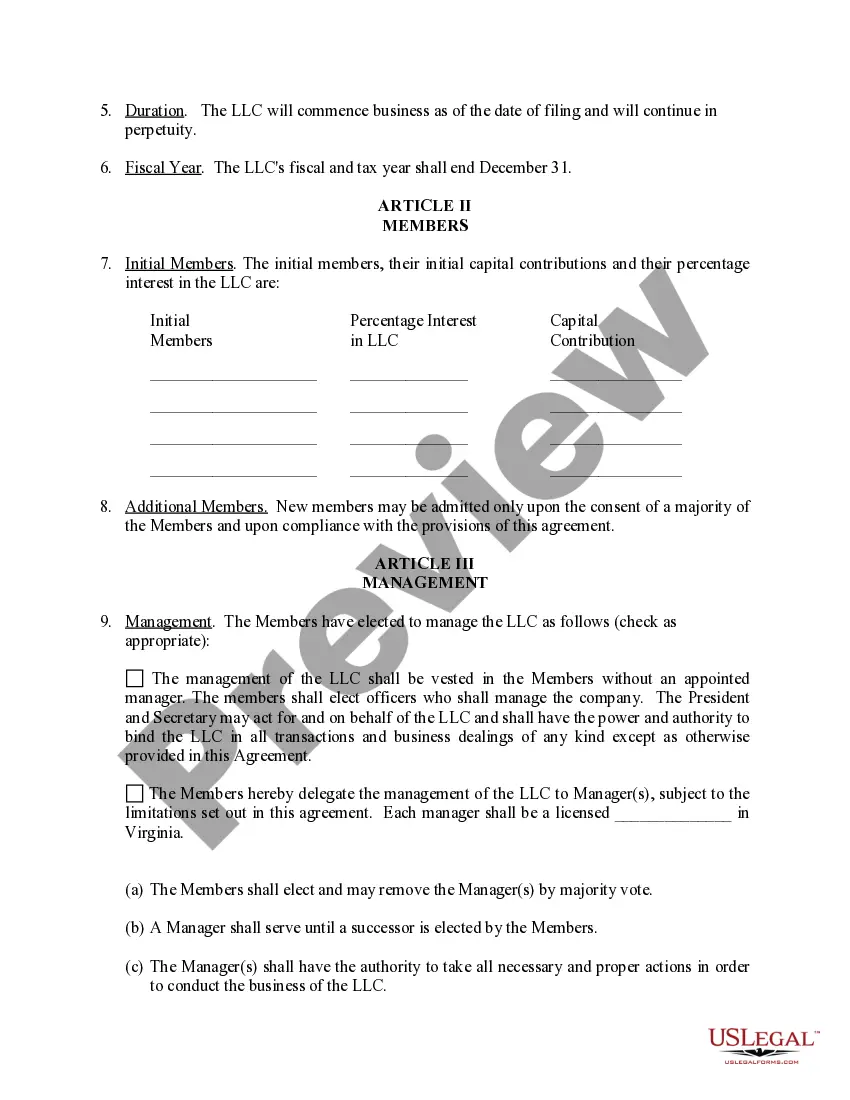 Preview Limited Liability Company LLC Operating Agreement