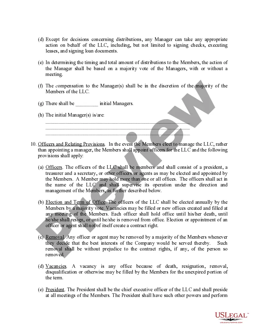 Preview Limited Liability Company LLC Operating Agreement