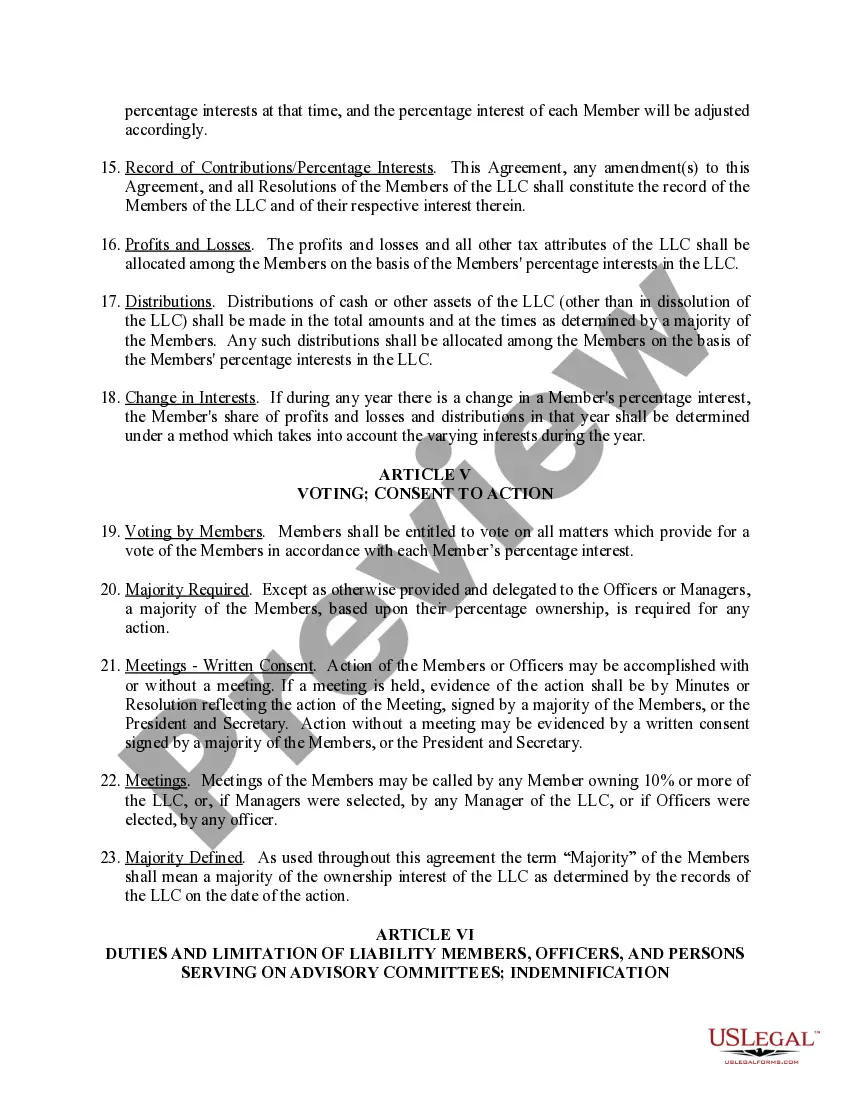 Preview Limited Liability Company LLC Operating Agreement