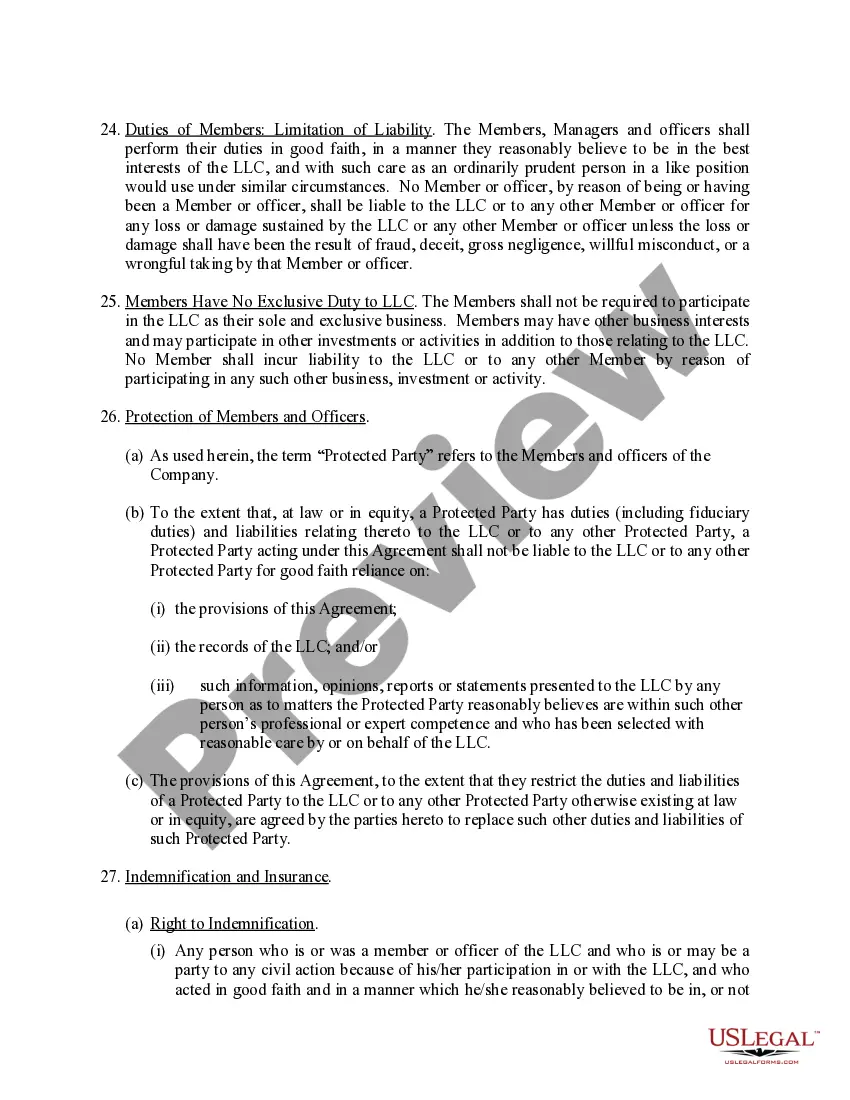 Preview Limited Liability Company LLC Operating Agreement