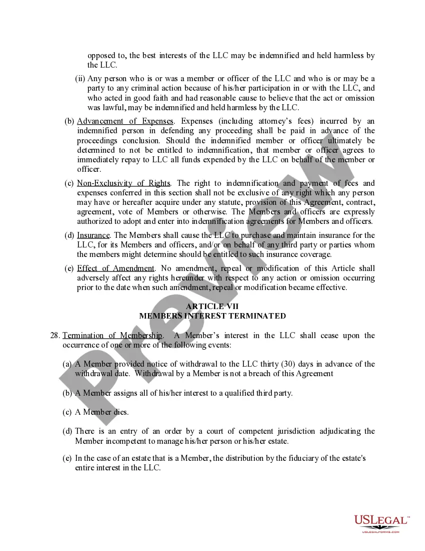 Preview Limited Liability Company LLC Operating Agreement