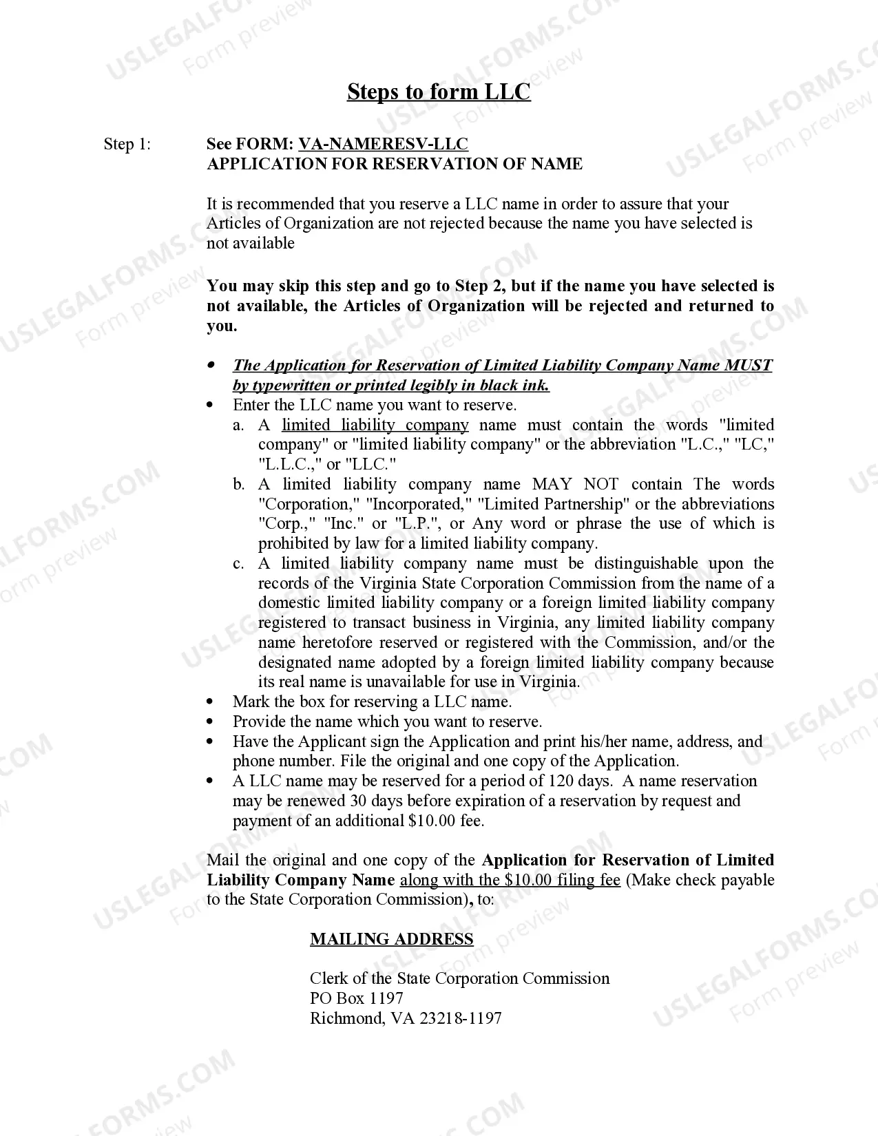 Preview Virginia Limited Liability Company LLC Formation Package
