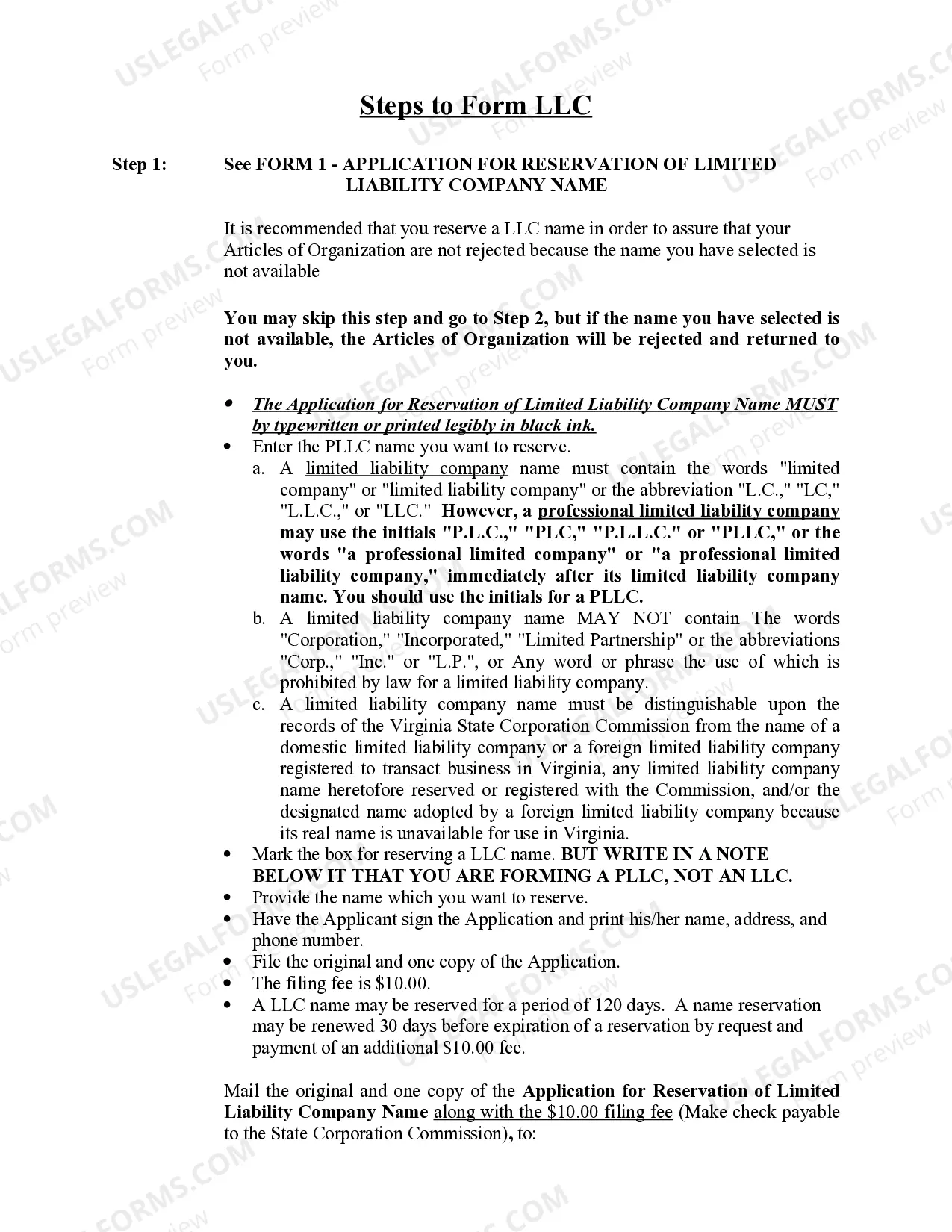 Preview Virginia Professional Limited Liability Company PLLC Formation Package