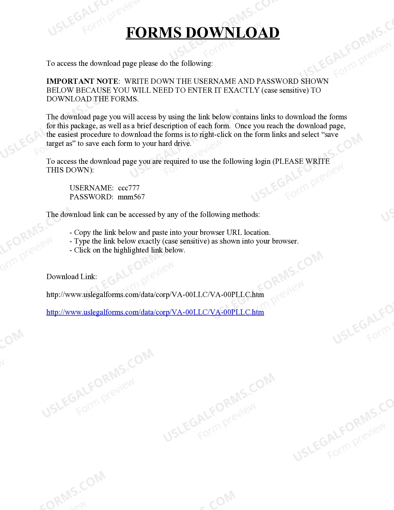 Preview Virginia Professional Limited Liability Company PLLC Formation Package