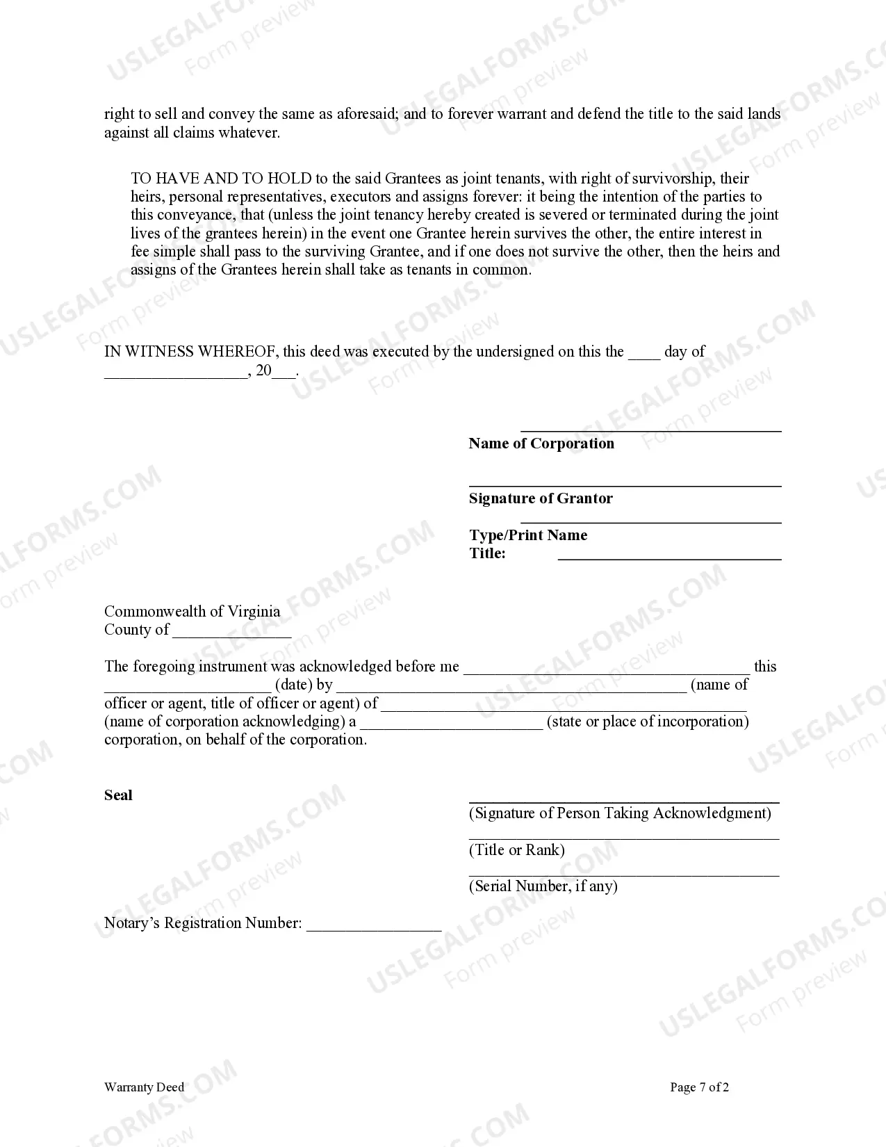 Preview Warranty Deed from Corporation to Husband and Wife