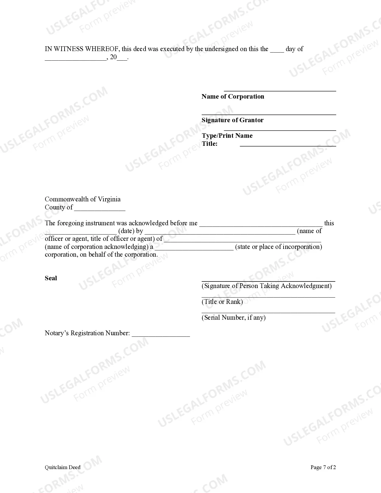 Preview Quitclaim Deed from Corporation to Individual