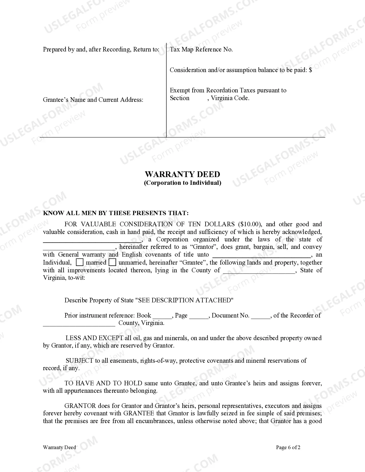 Preview Warranty Deed from Corporation to Individual