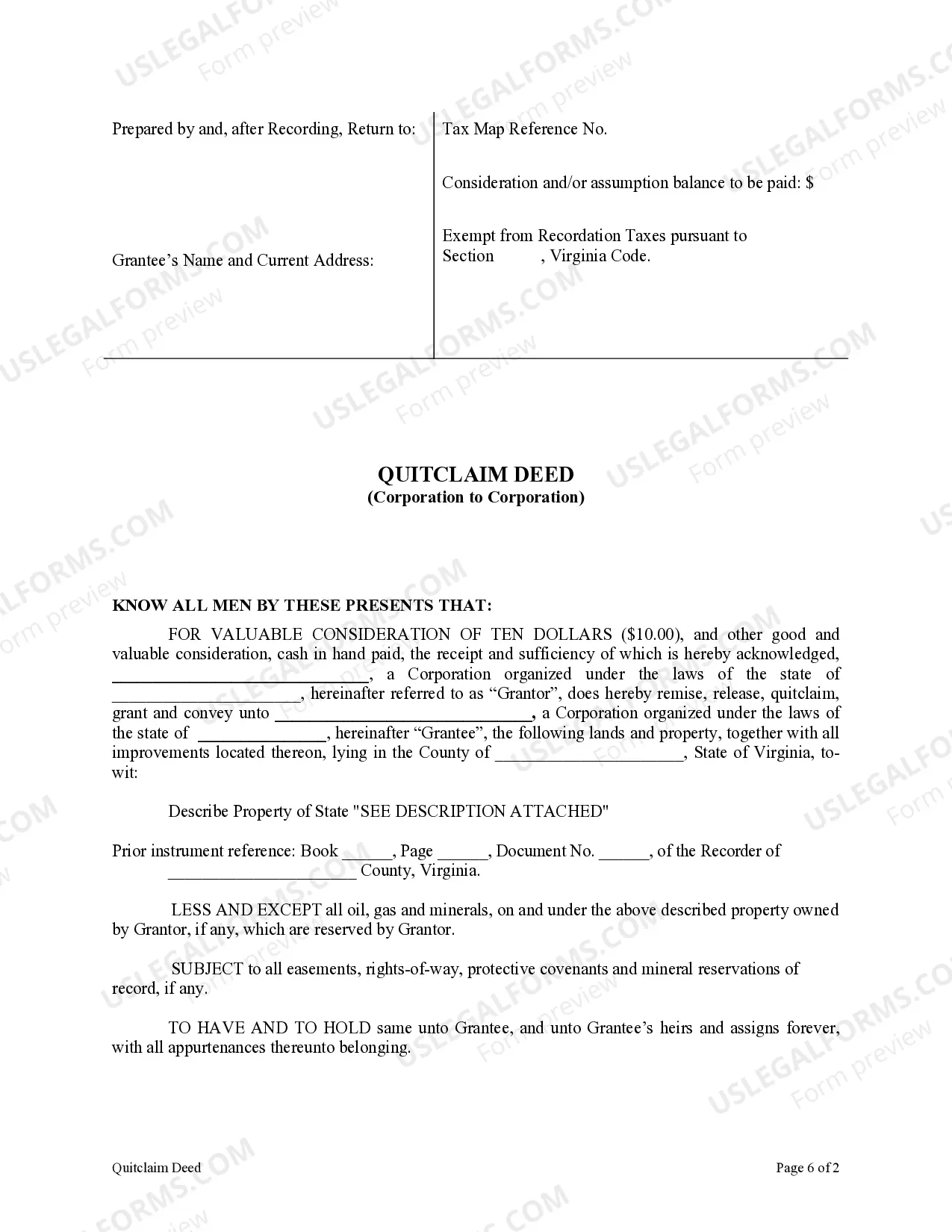Preview Quitclaim Deed from Corporation to Corporation