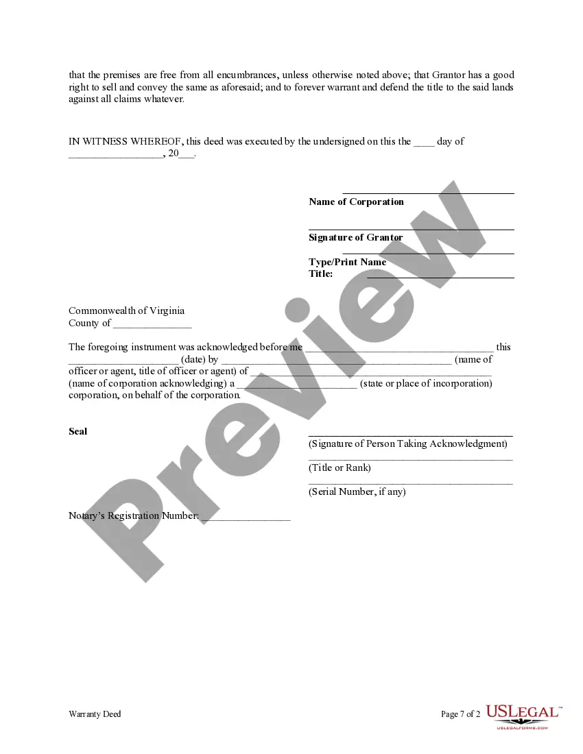 Preview Warranty Deed from Corporation to Corporation