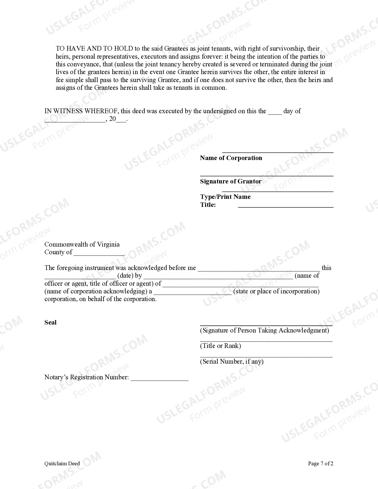 Preview Quitclaim Deed from Corporation to Two Individuals