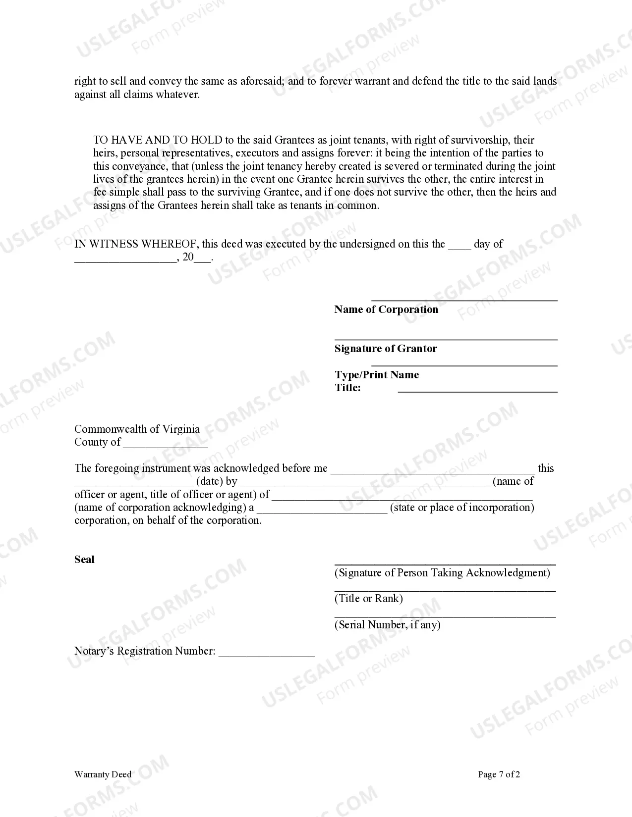 Preview Warranty Deed from Corporation to Two Individuals