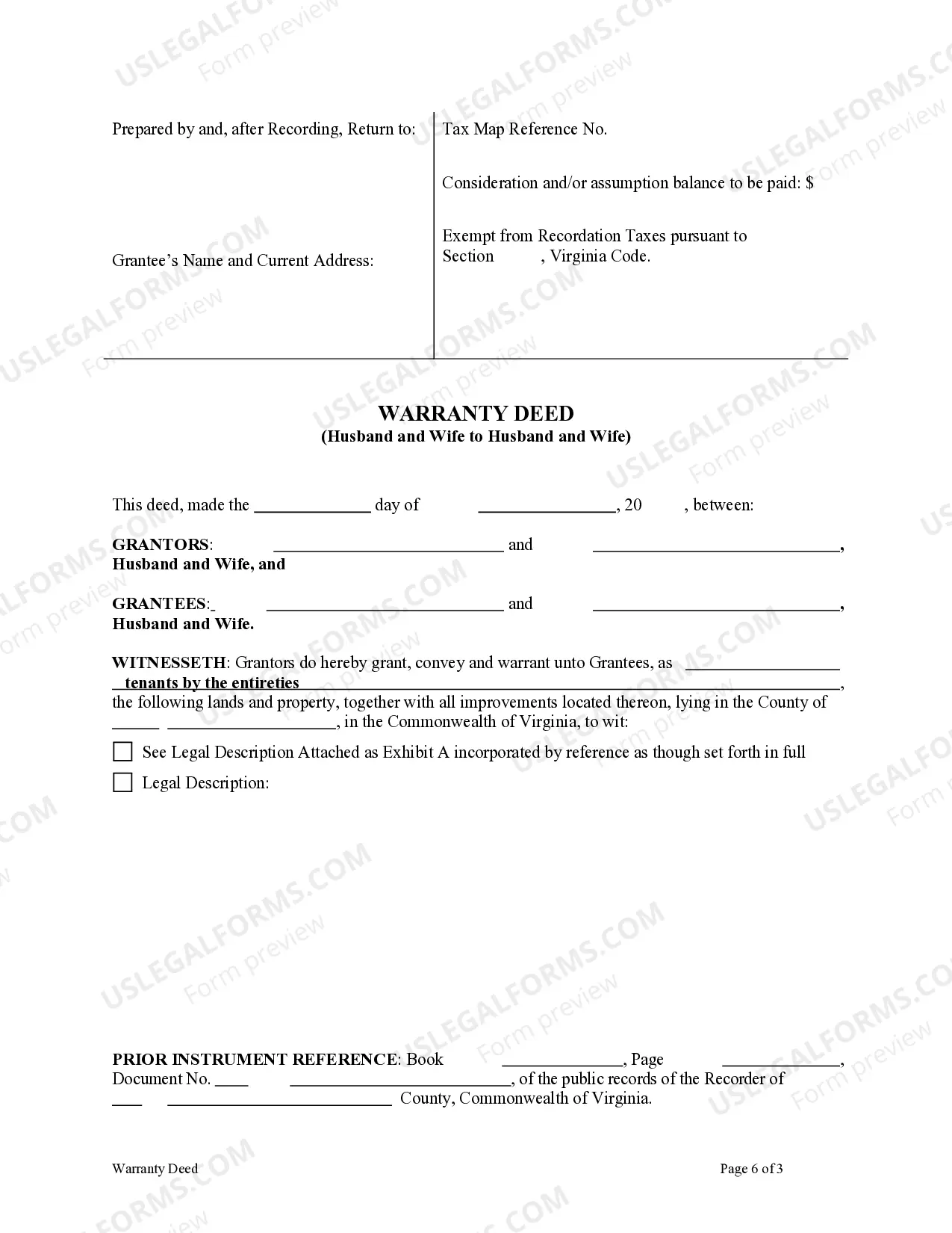 Preview Warranty Deed from Husband and Wife to Husband and Wife