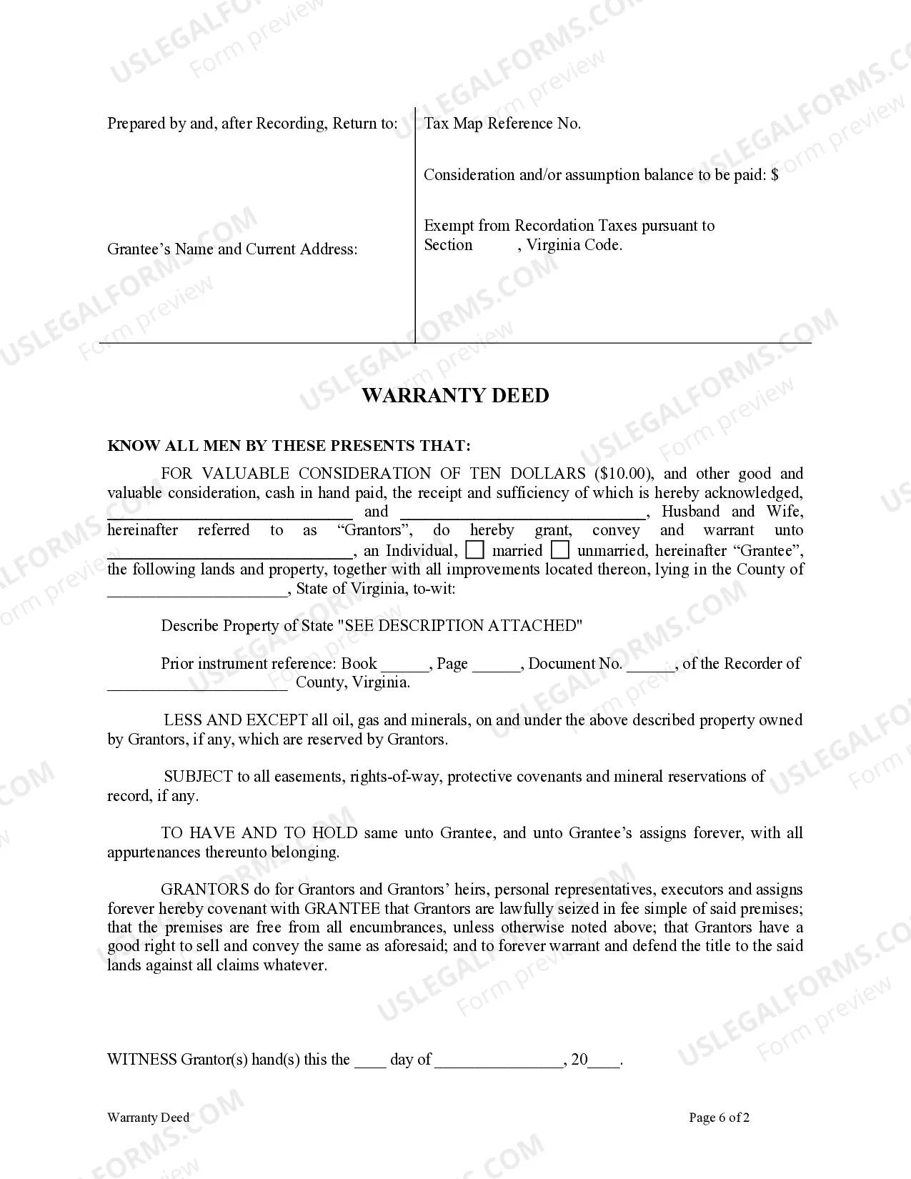 Preview Warranty Deed from Husband and Wife to an Individual