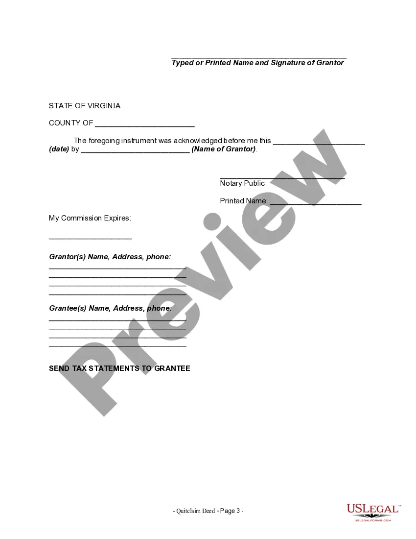 Preview Virginia Land Trust - Quitclaim Deed