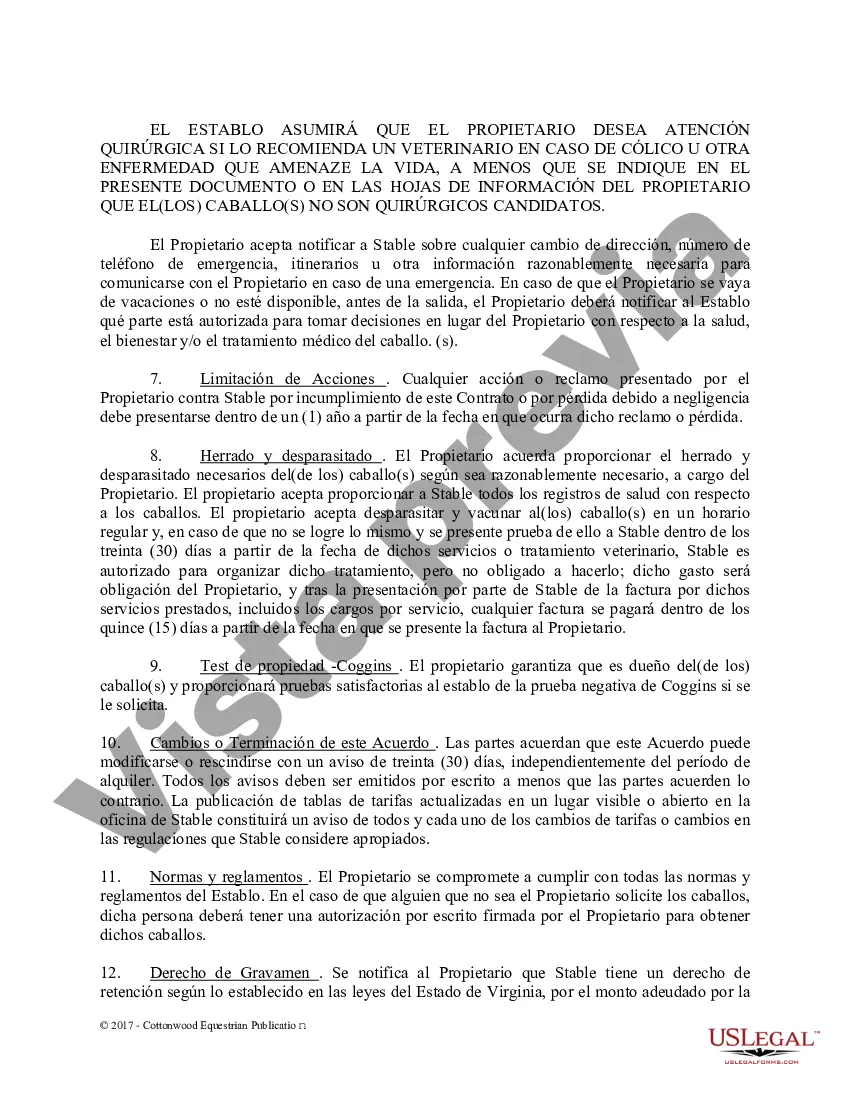 Preview Acuerdo de establo de embarque - Formularios equinos de caballos