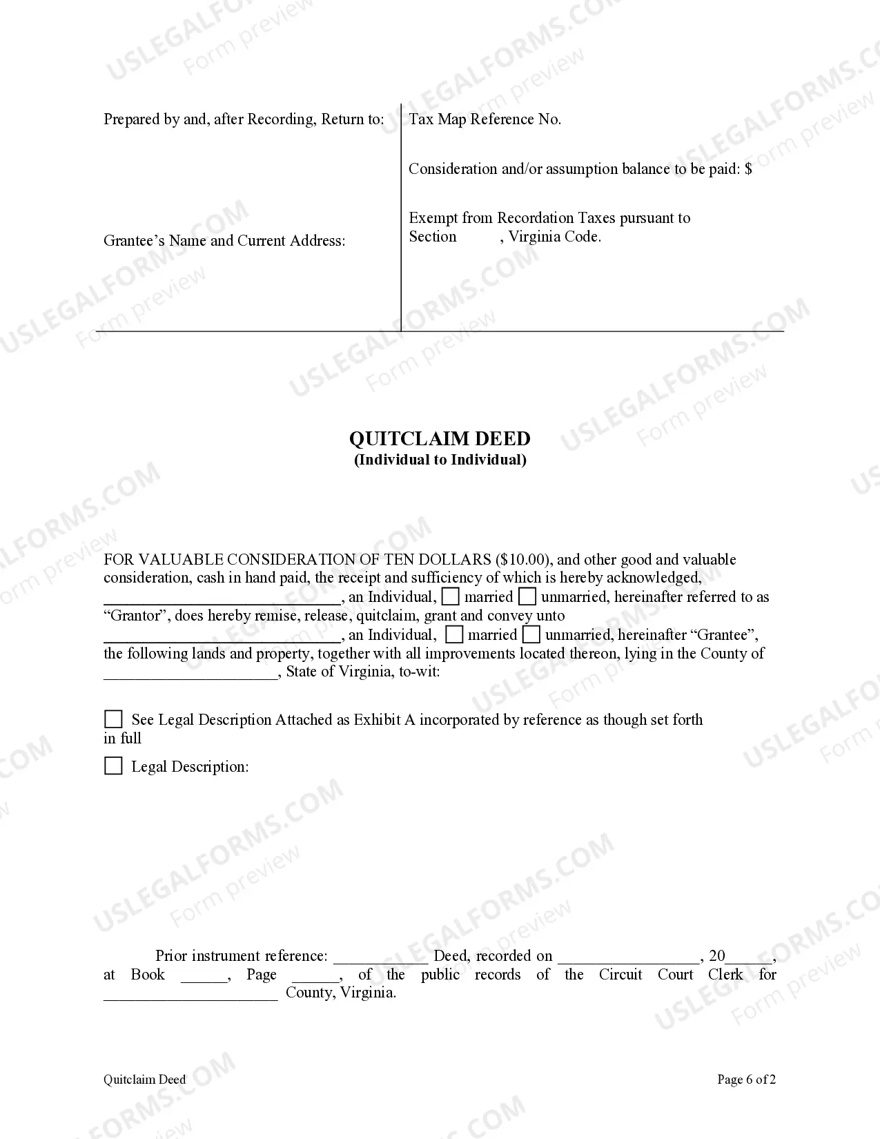 Preview Quitclaim Deed from Individual to Individual