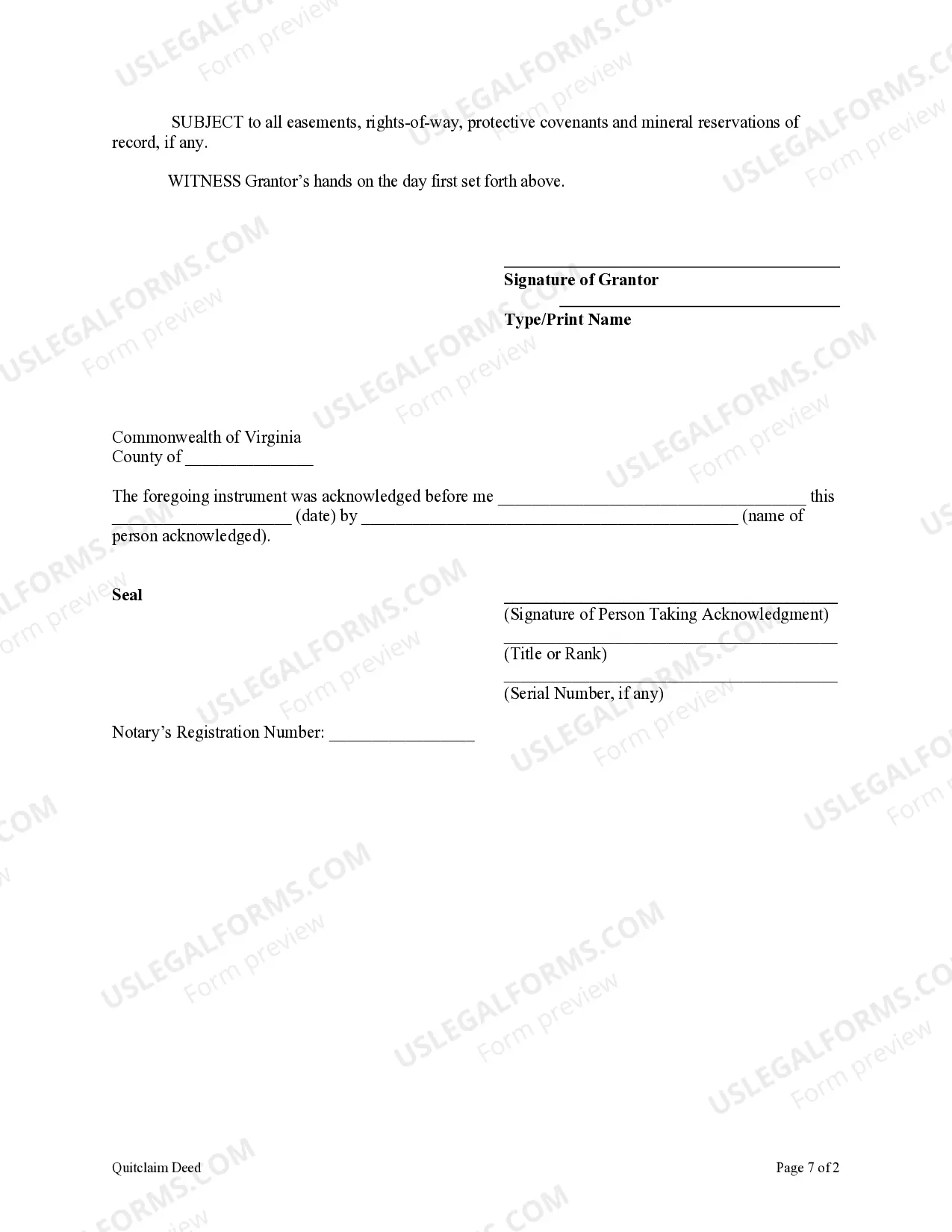 Preview Quitclaim Deed from Individual to Individual