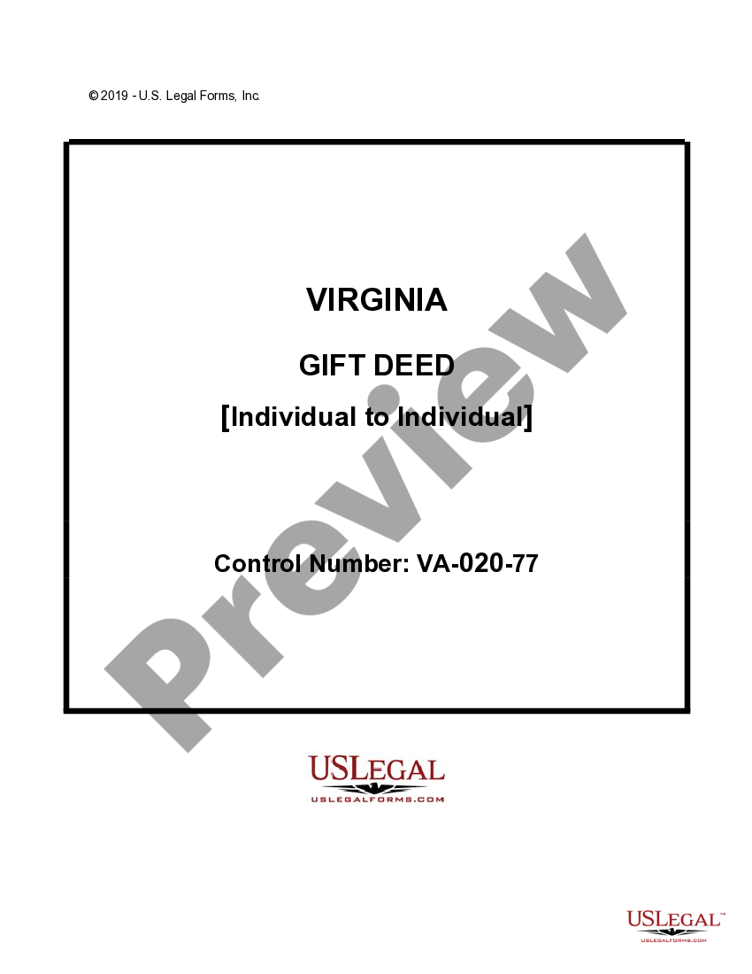 Virginia Gift Deed for Individual to Individual Deed Of Gift Form