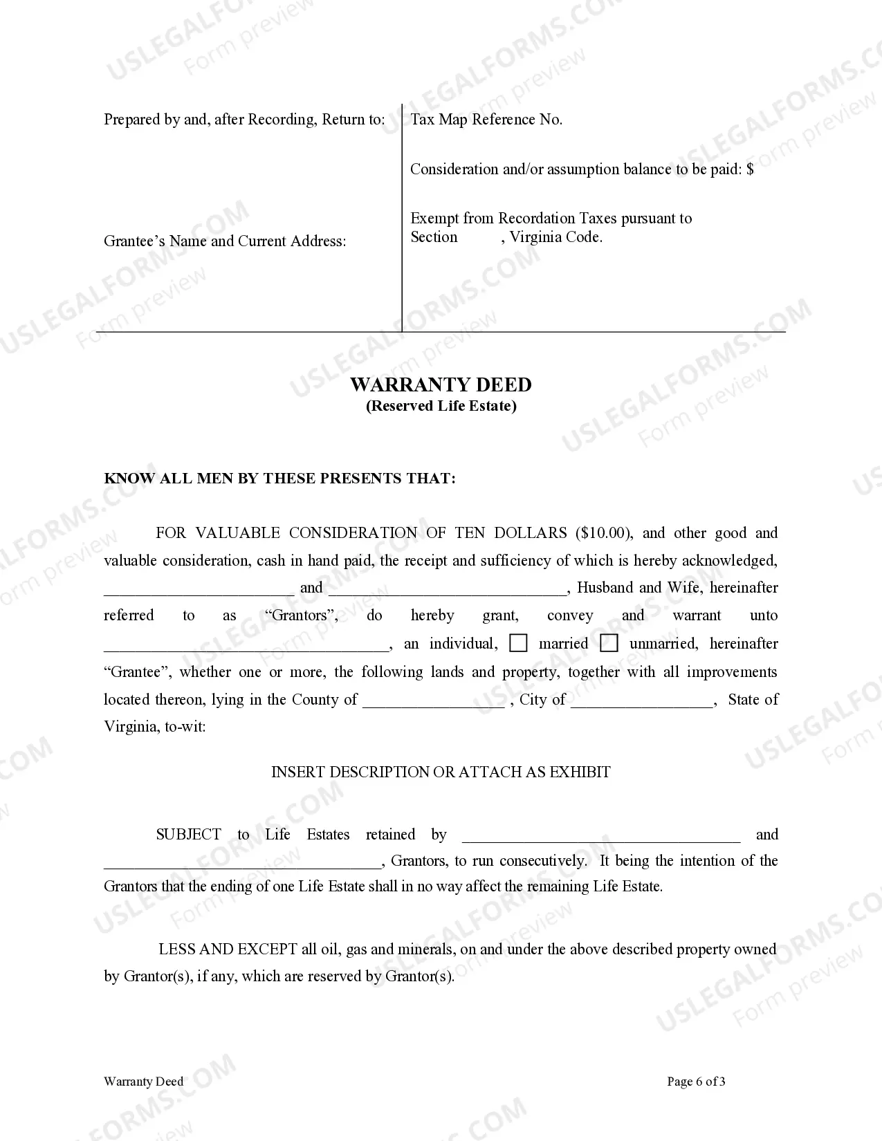 Preview Warranty Deed to Child Reserving a Life Estate in the Parents