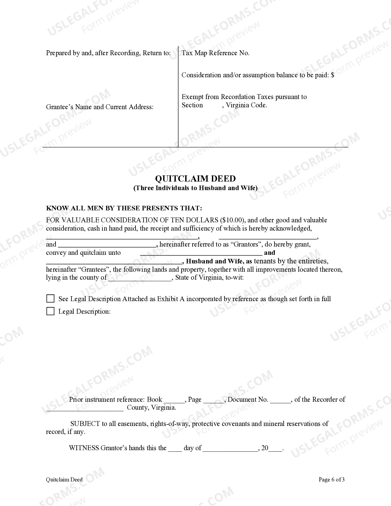 Preview Quitclaim Deed - Three Individuals to Husband and Wife
