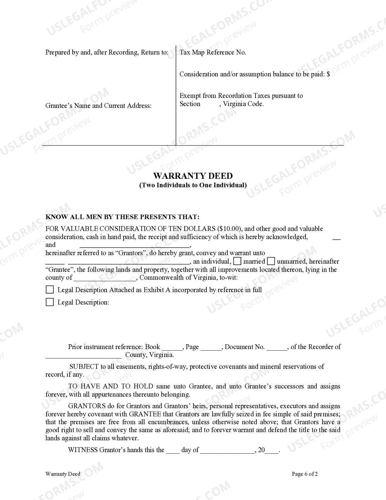 Preview Warranty Deed - Two Individuals to One Individual