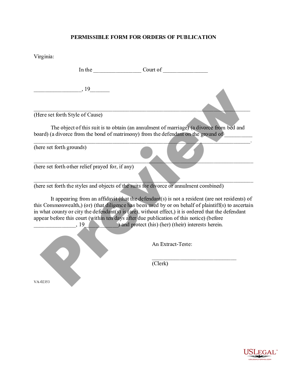 form Permissible Form for Orders of Publication - Divorce or Annulment preview