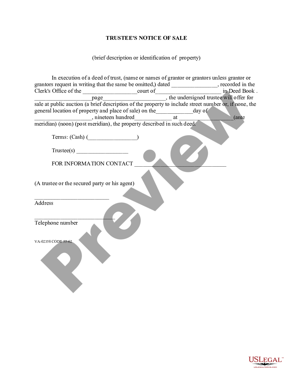 form Permissible Form for Notice of Sale under Deed of Trust preview