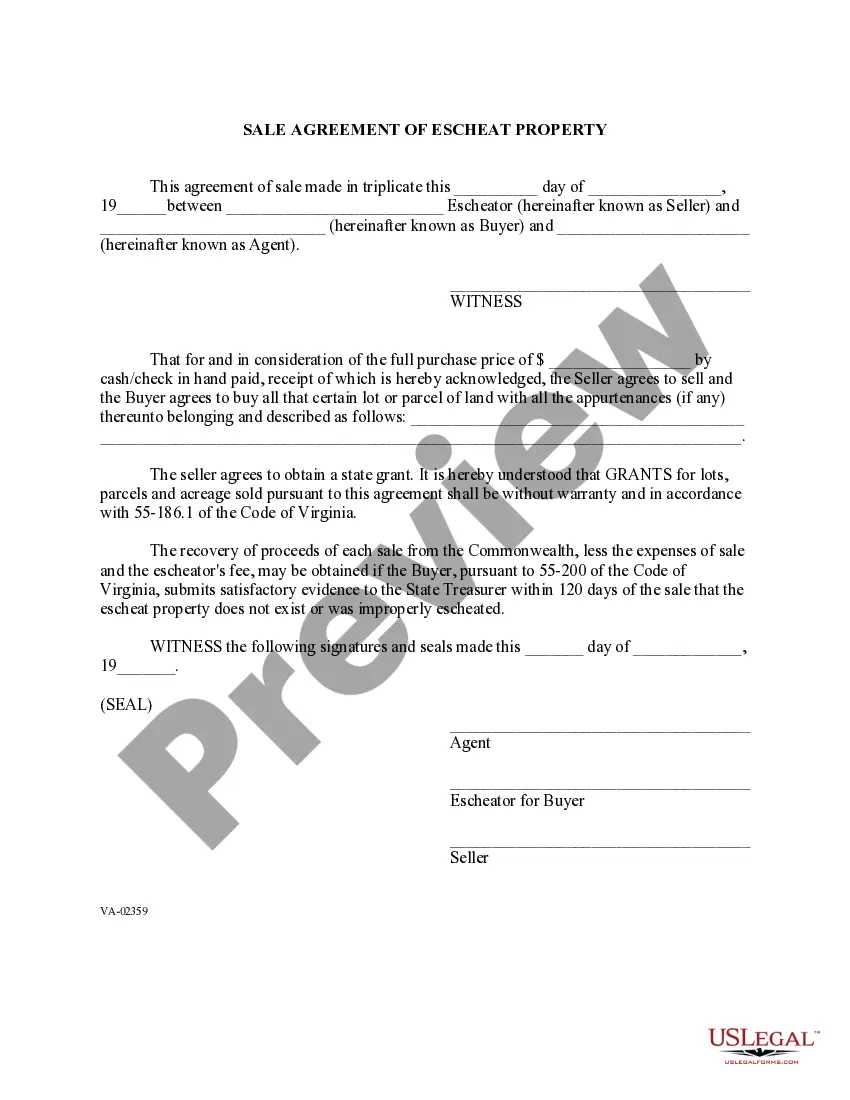 Preview Form of Sale Agreement of Escheat Property