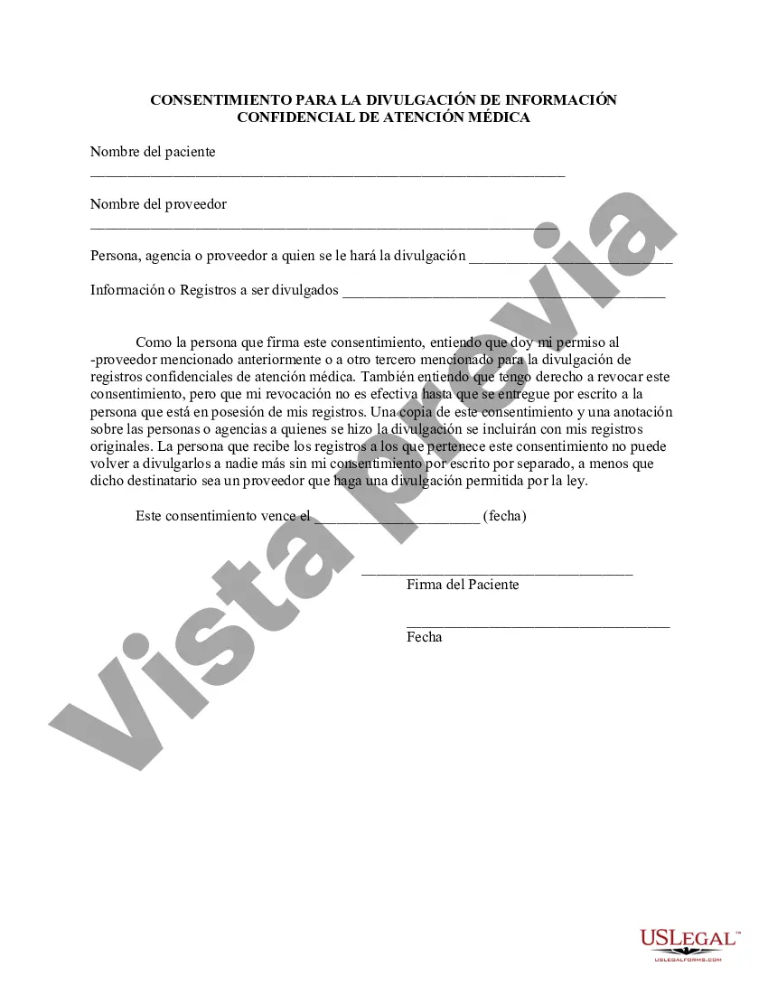 Preview Consentimiento para la divulgación de información confidencial de atención médica