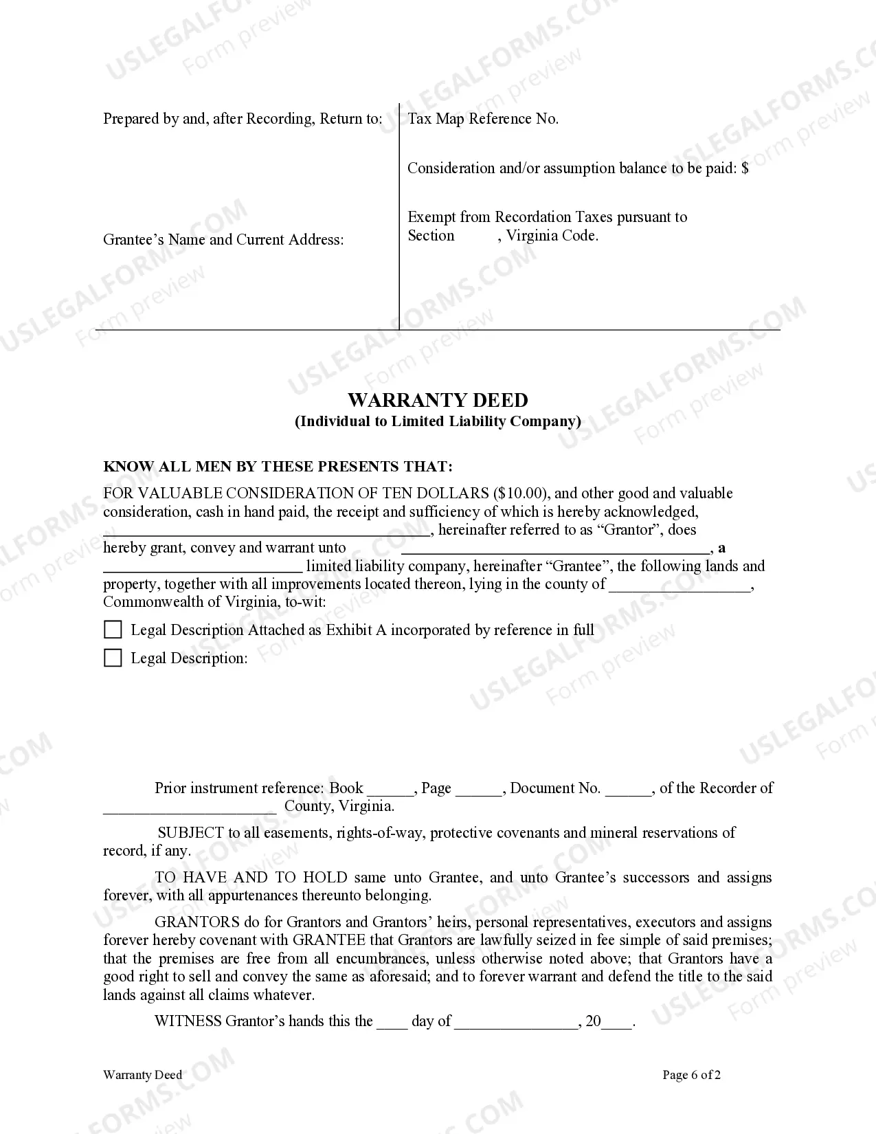 Preview Warranty Deed from Individual to Limited Liability Company