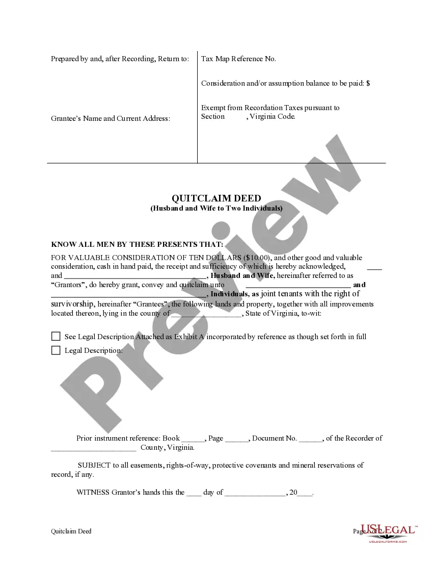 Preview Quitclaim Deed Husband and Wife to Two Individuals