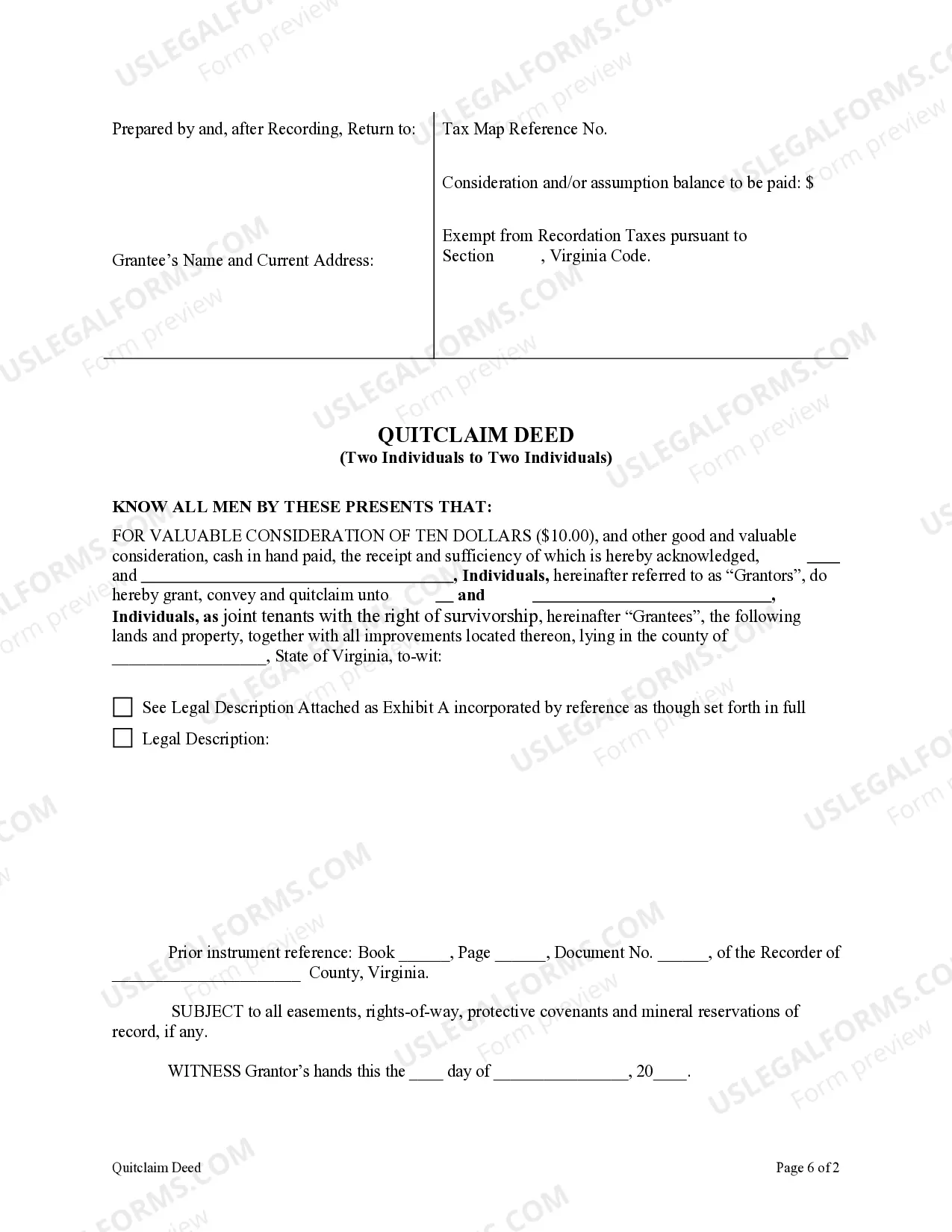 Preview Quitclaim Deed from Two Individuals to Two Individuals