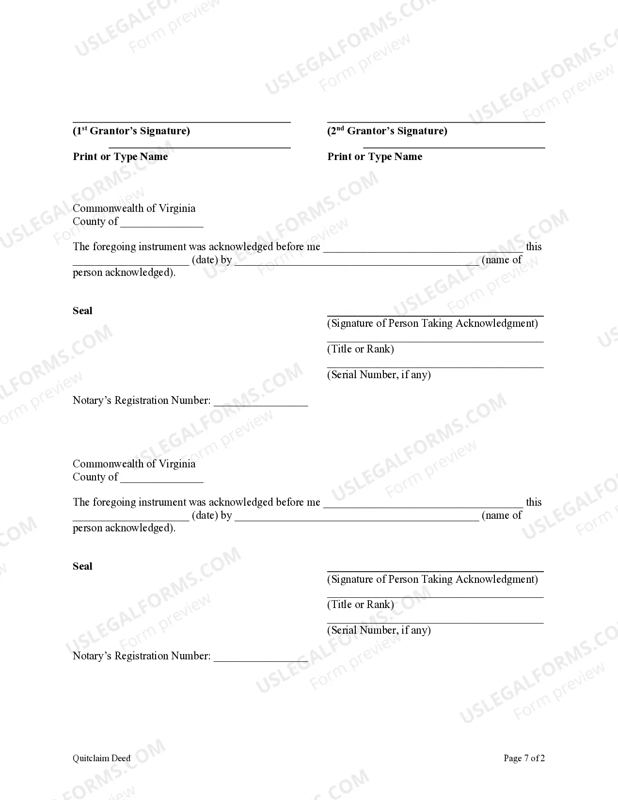 Preview Quitclaim Deed from Two Individuals to Two Individuals